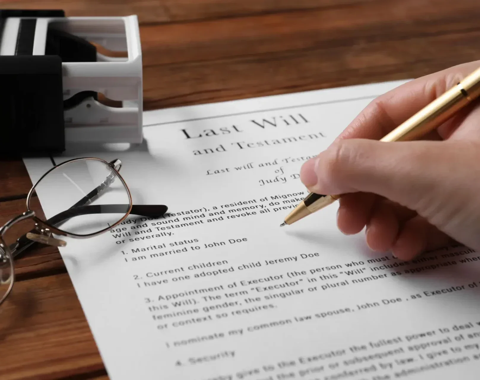 Estate planning with a golden pen and will